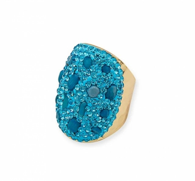 Nye og dekorative Turquise Coral Ring m/ Rhinestone Decor , Gold elctroplated