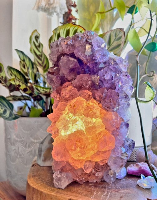 Special XXL large / Stor Ametyst RÅ Kvarts Cluster Lampe fra Brasil, ca. 4 - 5kg m/ledlys