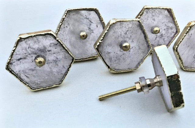 Vakre Clear Quartz  Gold Electroplated knotter , 6 pack, 35x35mm