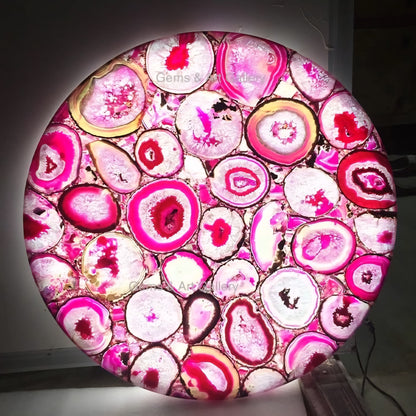 Agate Gemstone DINING Tables, handmade, Round 75cm , backlit ( Ledlys ) uten Design Bordben
