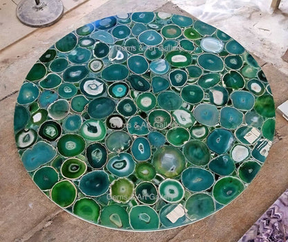 Agate Gemstone DINING Tables, handmade, Round 75cm , backlit ( Ledlys ) uten Design Bordben