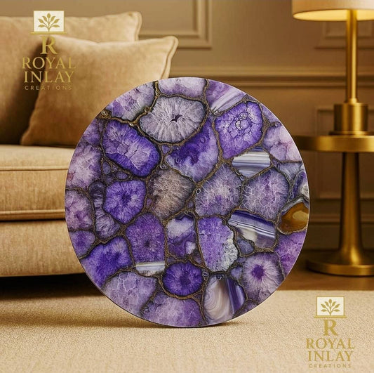 Agate Gemstone Coffee - Sofa Tables, handmade  ( Round 45cm ) inkl. backlit ( ledlys ) og design bordben
