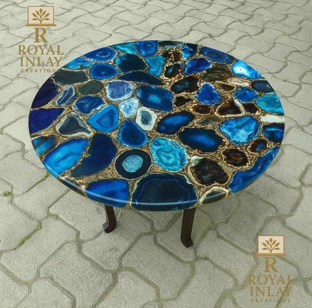 Agate Gemstone DINING Tables, handmade, Round 75cm , backlit ( Ledlys ) uten Design Bordben
