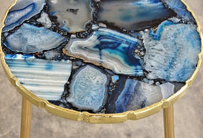 BlÅ Agat Composite kaffebord med gulldecorert kant ( gold electroplated ), ca. 30cm. 52cm høy