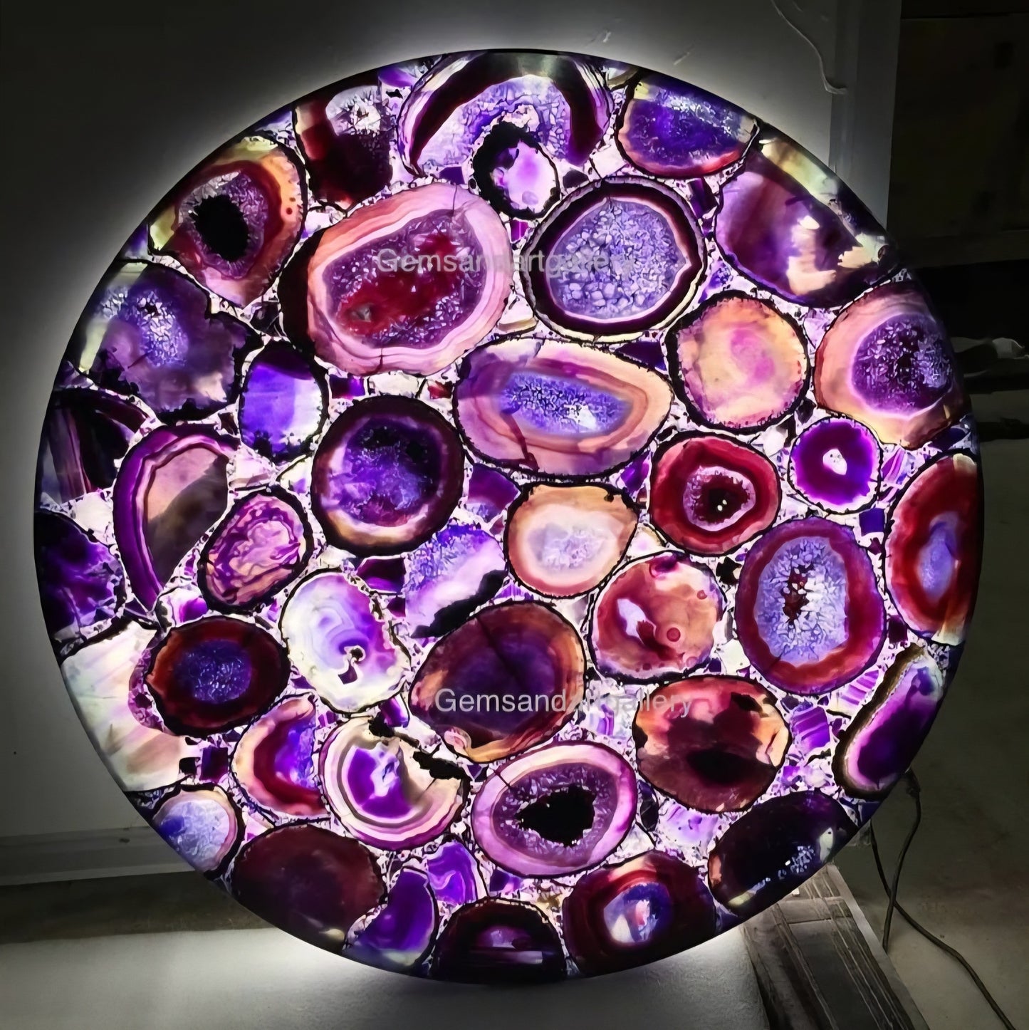 Agate Gemstone DINING Tables, handmade, Round 75cm , backlit ( Ledlys ) uten Design Bordben