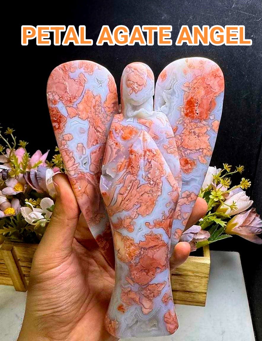 Ekstra stor og vakker Petal Druzy AGATE Engel, 20cm