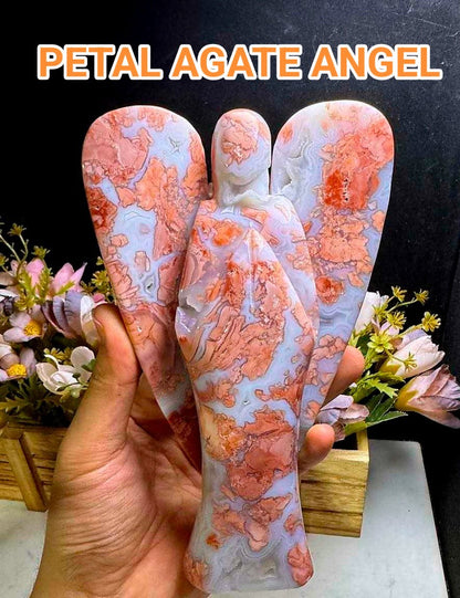 Ekstra stor og vakker Petal Druzy AGATE Engel, 20cm
