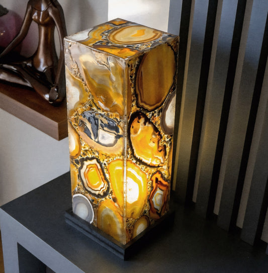 Natural & Exclusive Agate Desk/Floor Lamp Handmade in Brazil - Large, Compact, Elegant, 60x15cm