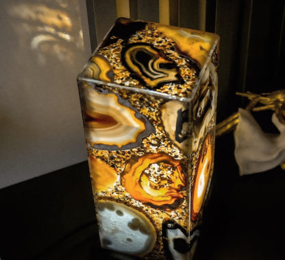 Natural & Exclusive Agate Desk/Floor Lamp Handmade in Brazil - Large, Compact, Elegant, 60x15cm