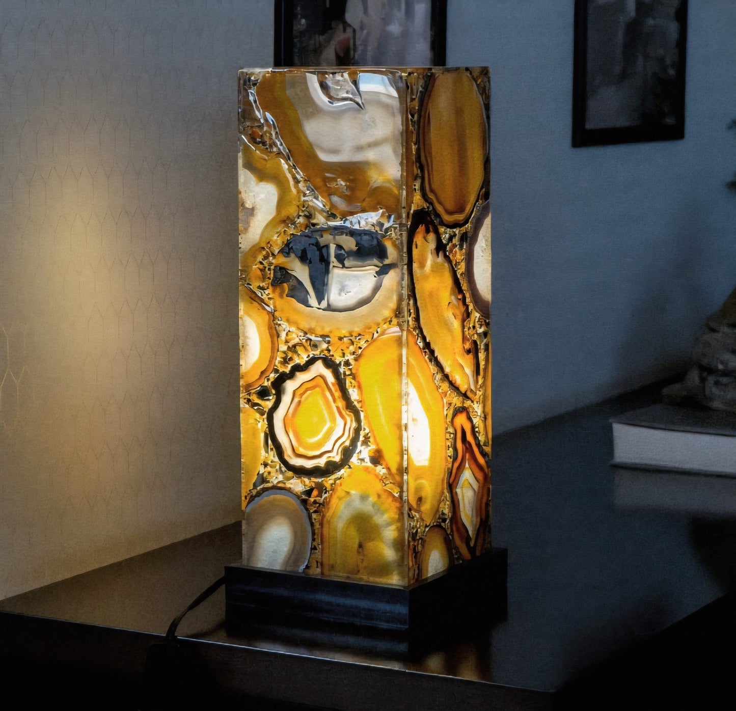 Natural & Exclusive Agate Desk/Floor Lamp Handmade in Brazil - Large, Compact, Elegant, 60x15cm