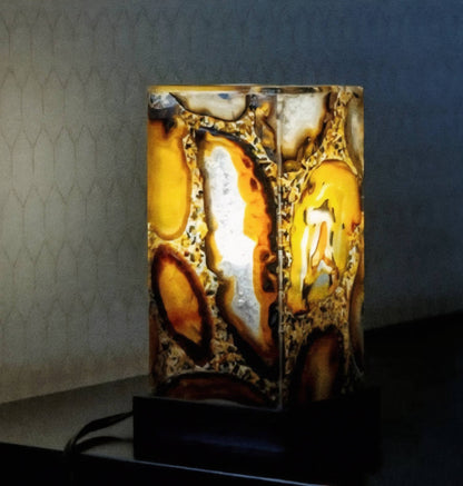 Natural & Exclusive Agate Desk Lamp Handmade in Brazil - Small, Compact & Elegant, 20x10cm
