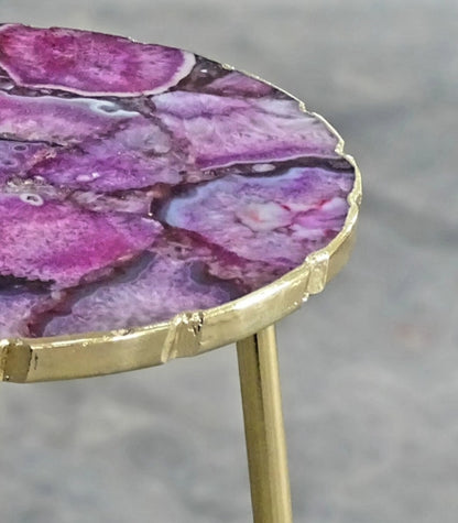 Rosa Agat Composite kaffebord med gulldecorert kant ( gold electroplated ), ca. 30cm. 52cm høy