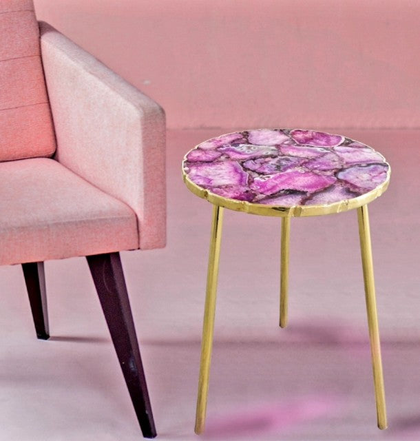 Rosa Agat Composite kaffebord med gulldecorert kant ( gold electroplated ), ca. 30cm. 52cm høy