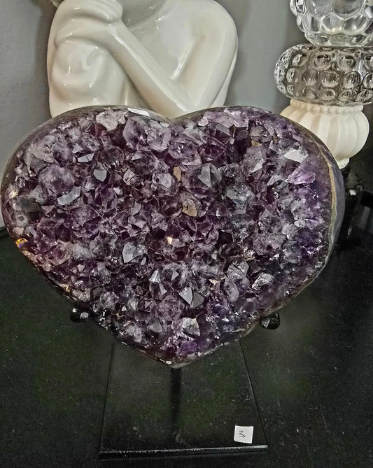 MÅNEDENS UTVALGTE / Uruguay Amethyst & Blue Agate Stone Heart, Unique Piece, HST0205, 650gram - 14x12.5cm m/stand