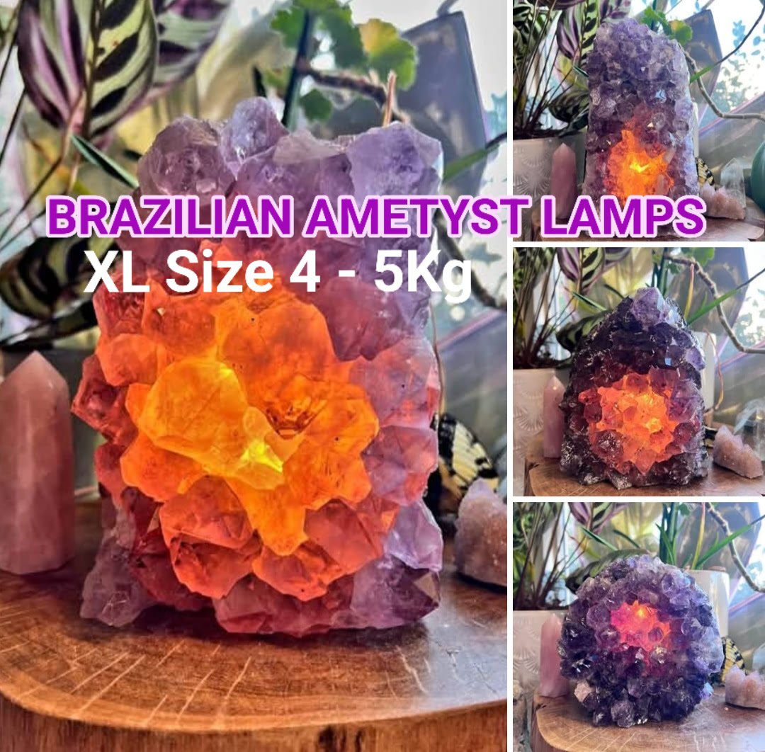 Special XXL large / Stor Ametyst RÅ Kvarts Cluster Lampe fra Brasil, ca. 4 - 5kg m/ledlys