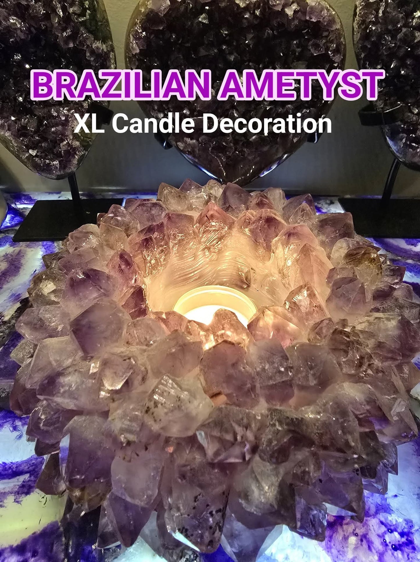 KAMPANJE / XLarge Brazilian Rosett Ametyst Quartz Candle Decoration, ca 17cm - 1.5kg