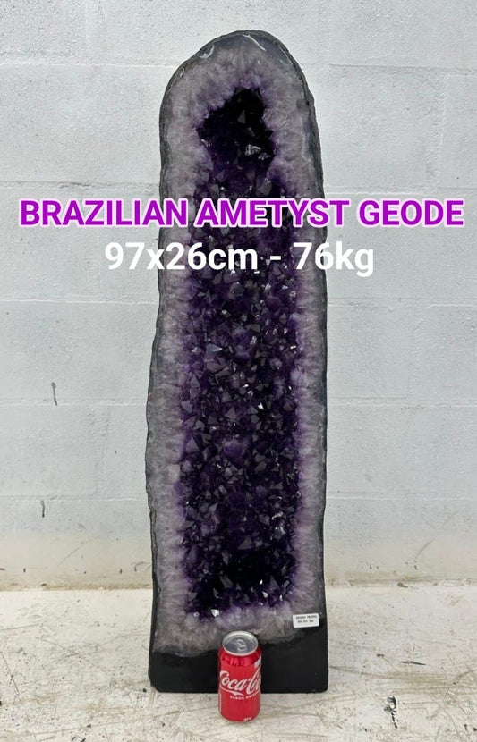 KAMPANJE HIGH QUALTY BRAZILIAN AMETYST GEODE m/Calcite - 40% OFF + Fri Frakt, 76kg - 97x26cm
