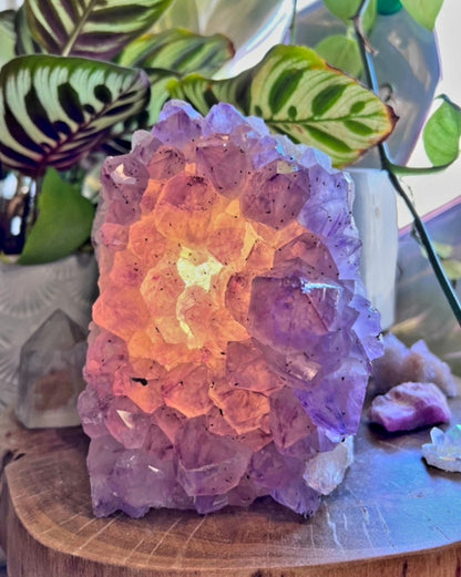 Special XL Large / Stor Ametyst RÅ Kvarts Cluster Lampe fra Brasil, ca. 3 - 4kg m/Ledlys