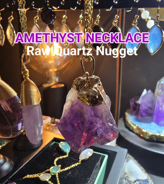 Citrine Råkvarts Nugget Point anheng m/kjede, Gold Electroplated