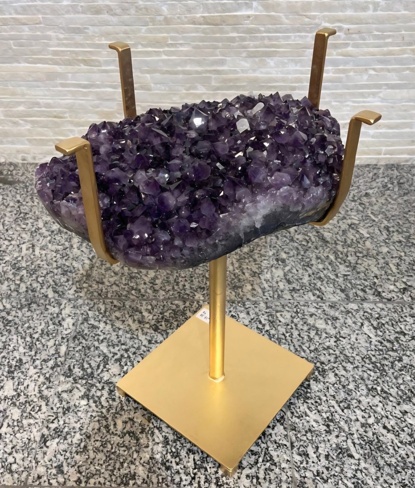 KAMPANJE / Extra Plus Brazilian Amethyst Geode SOFA Table Metal Frame Table w/Druzy big Cluster, ca. 18kg m/ramme - 45x37cm Stone, Høyde 55cm