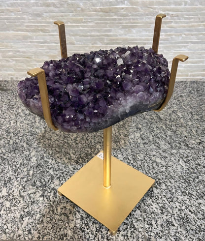 KAMPANJE / Extra Plus Brazilian Amethyst Geode SOFA Table Metal Frame Table w/Druzy big Cluster, ca. 18kg m/ramme - 45x37cm Stone, Høyde 55cm