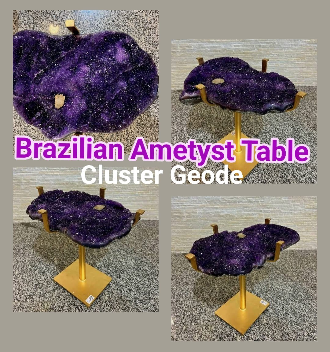 KAMPANJE / HIGH QUALITY BRAZILIAN AMETYST CLUSTER GEODE COFFEE / SOFA TABLE, 31KG - 61x44cm, Høyde 58cm