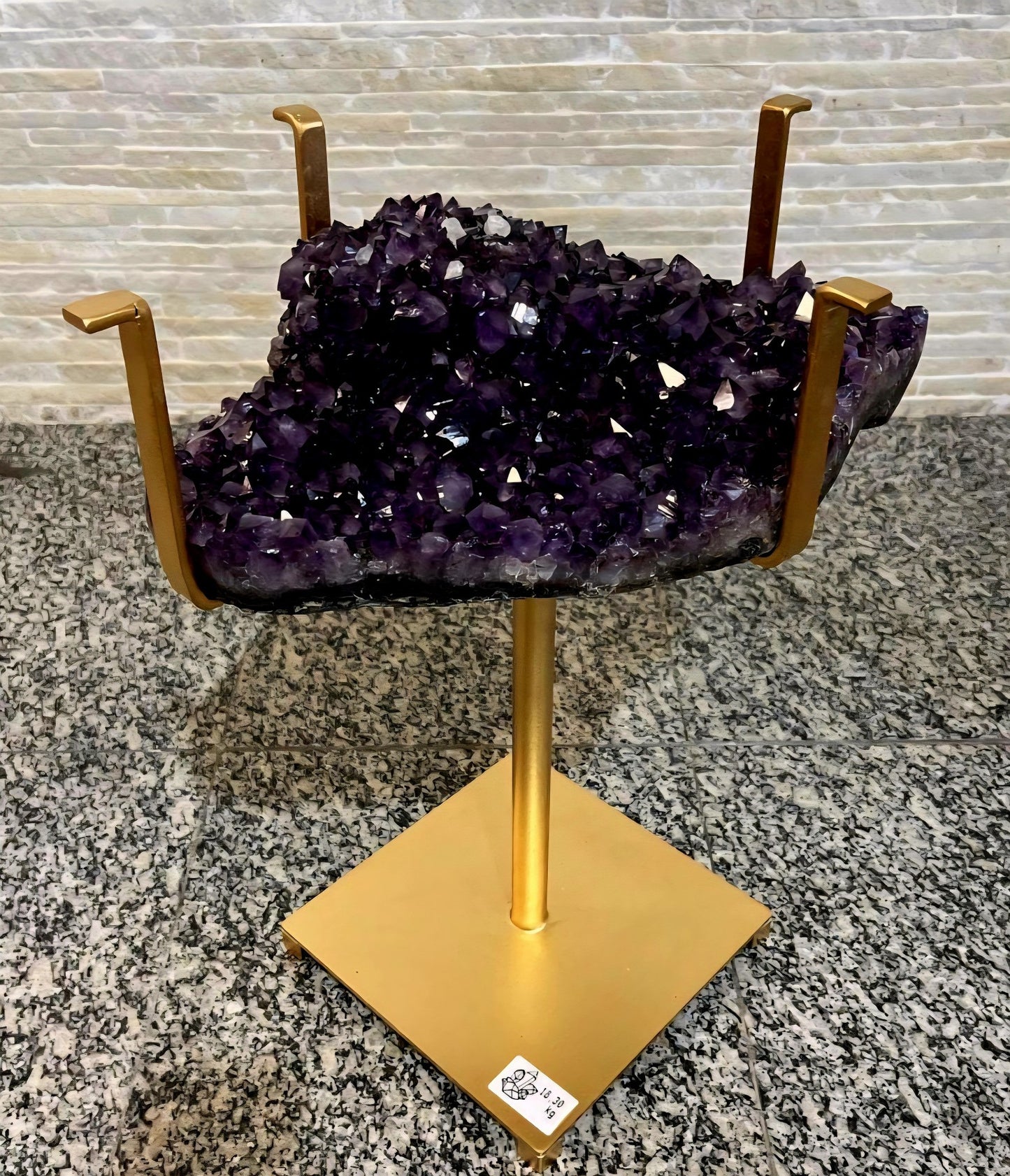 KAMPANJE / Extra Plus Brazilian Amethyst Geode SOFA Table Metal Frame Table w/Druzy big Cluster, ca. 18kg m/ramme - 45x37cm Stone, Høyde 55cm