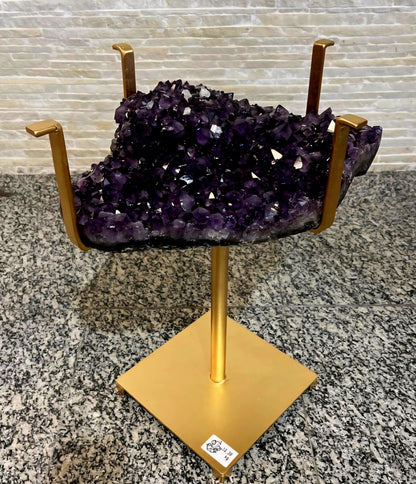 KAMPANJE / Extra Plus Brazilian Amethyst Geode SOFA Table Metal Frame Table w/Druzy big Cluster, ca. 18kg m/ramme - 45x37cm Stone, Høyde 55cm