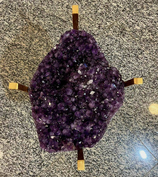 KAMPANJE / Extra Plus Brazilian Amethyst Geode SOFA Table Metal Frame Table w/Druzy big Cluster, ca. 18kg m/ramme - 45x37cm Stone, Høyde 55cm