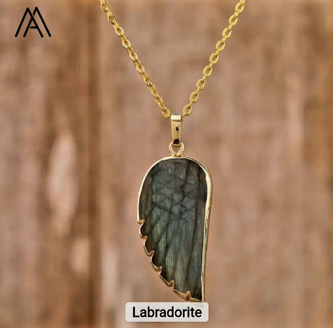 Ny MICCI Labradorite Angel Wing Designkjede, Gold Electroplated