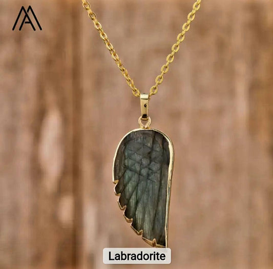 Ny MICCI Labradorite Angel Wing Designkjede, Gold Electroplated
