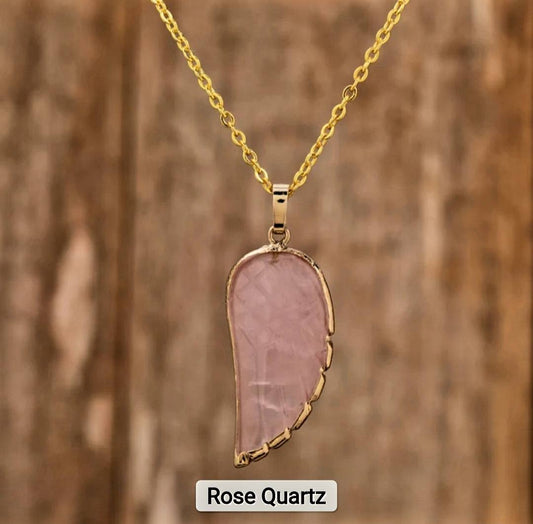 Ny MICCI Rose Quartz Angel Wing Designkjede, Gold Electroplated