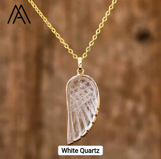 Ny MICCI Clear Quartz Angel Wing Designkjede, Gold Electroplated