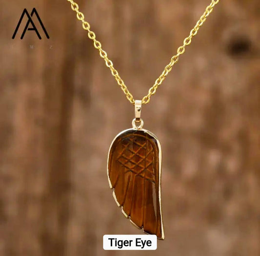 Ny MICCI Tigereye Angel Wing Designkjede, Gold Electroplated