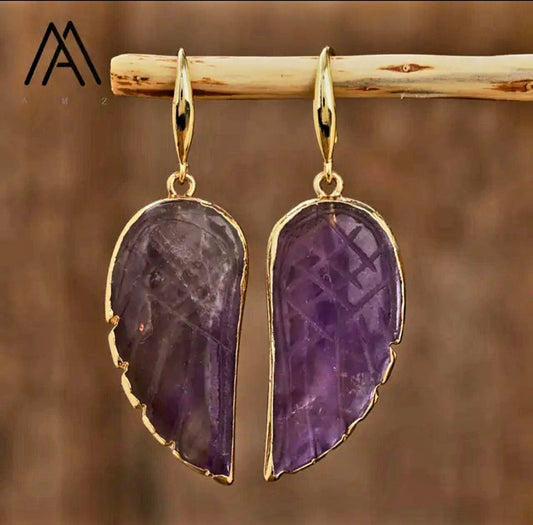 Nye MICCI Design Øredobber ( Angel Wing ) , 18K Gold Electroplated, Ametyst