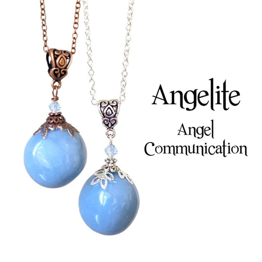 Nytt, håndlaget Spirituelt Angelite Silverplated kjede, ~ TRANQUILITY ~ AWARENESS ~ SPIRIT COMMUNICATION ~