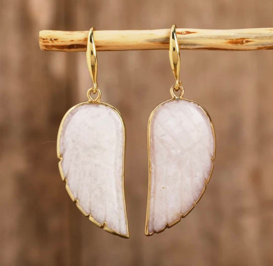 Nye MICCI Design Øredobber ( Angel Wing ) , 18K Gold Electroplated, White Moonstone