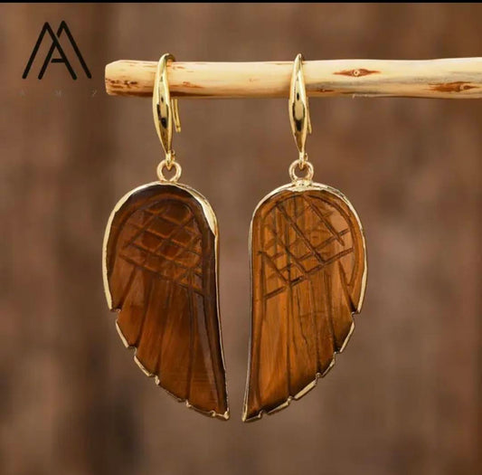 Nye MICCI Design Øredobber ( Angel Wing ) , 18K Gold Electroplated, TIGEREYE