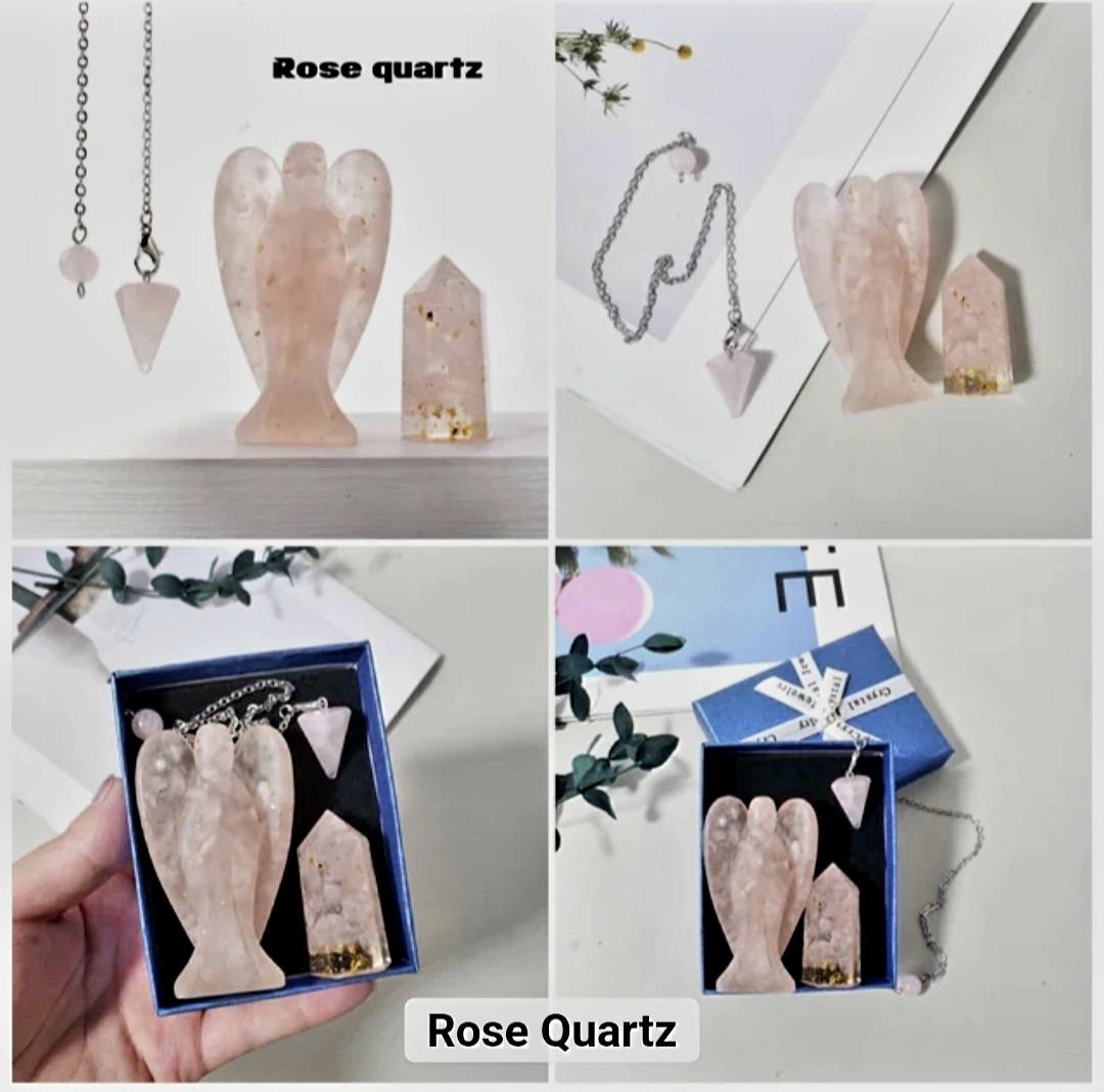 Nye 3 pcs Krystallsett ( Pendel, Engel , Tårnkrystall ), 6 stentyper