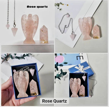 Nye 3 pcs Krystallsett ( Pendel, Engel , Tårnkrystall ), 6 stentyper