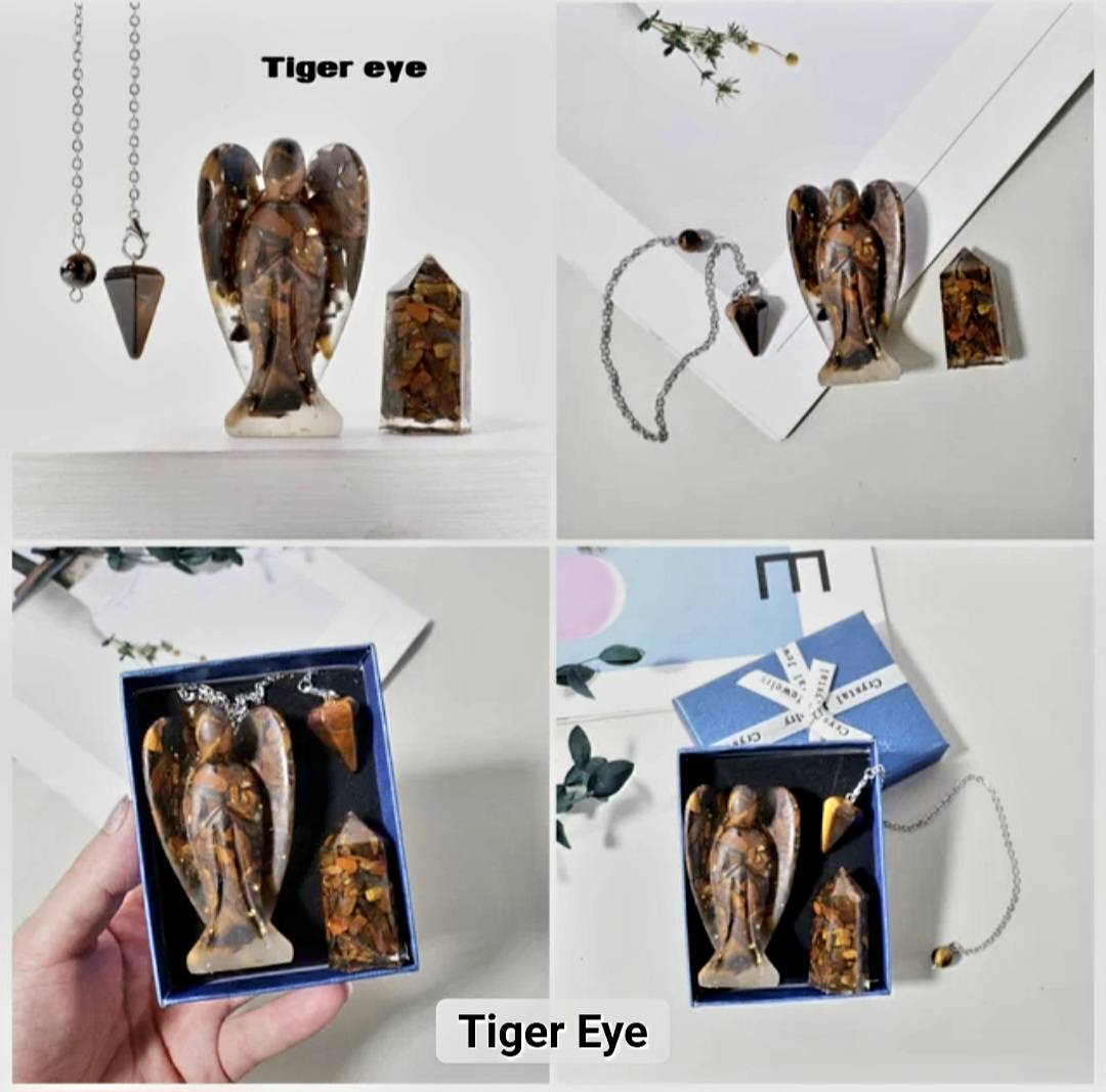 Nye 3 pcs Krystallsett ( Pendel, Engel , Tårnkrystall ), 6 stentyper