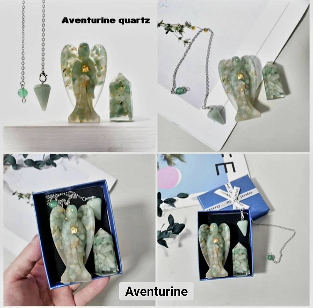 Nye 3 pcs Krystallsett ( Pendel, Engel , Tårnkrystall ), 6 stentyper