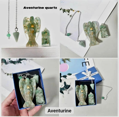 Nye 3 pcs Krystallsett ( Pendel, Engel , Tårnkrystall ), 6 stentyper