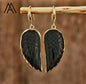 Nye MICCI Design Øredobber ( Angel Wing ) , 18K Gold Electroplated, Sort Obsidan