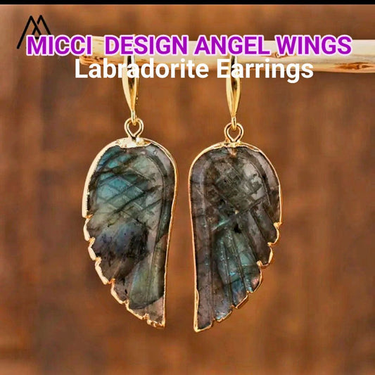Nye MICCI Design Øredobber ( Angel Wing ) , 18K Gold Electroplated, Labradorite