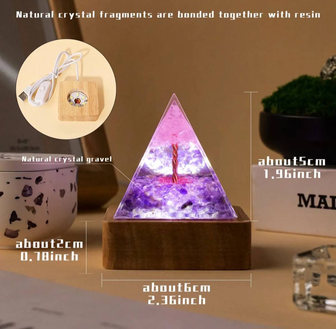 Nye, Crystal Argonite Pyramid led decorlamper... Ametyst , 6cm m/Tree inkl. trebase