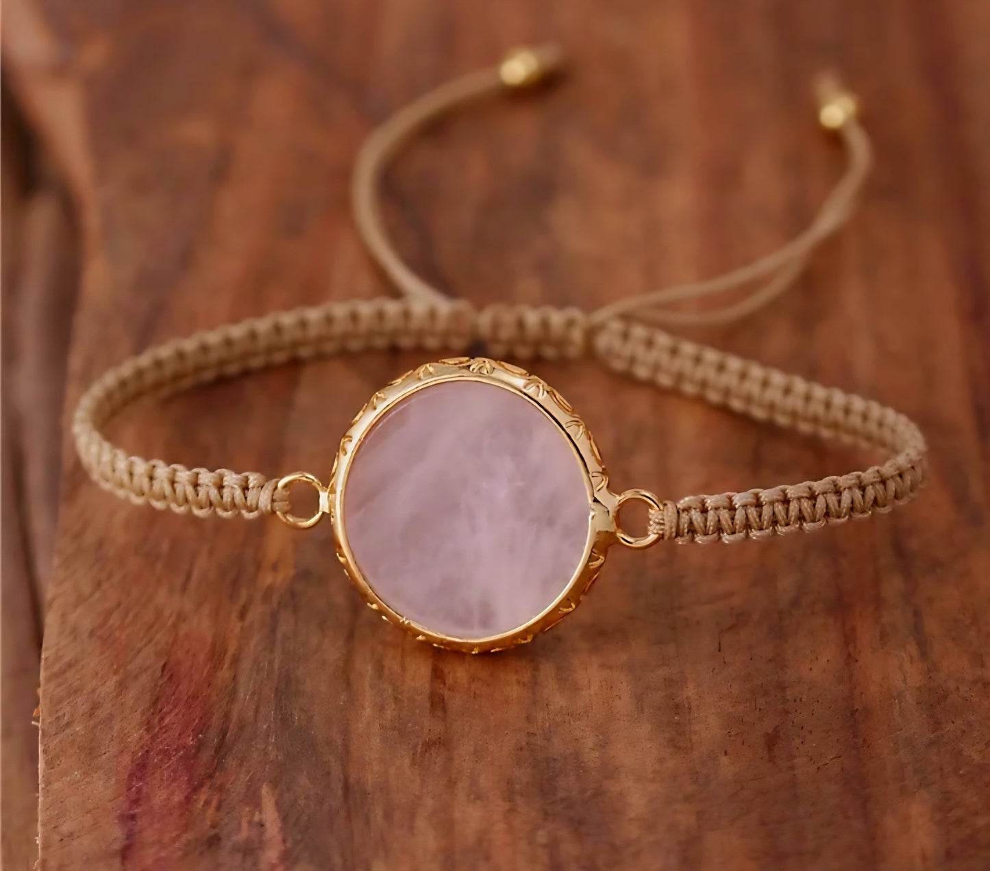 Enkle og vakre Chambhala armbånd m/ Stor Rose Quartz sten