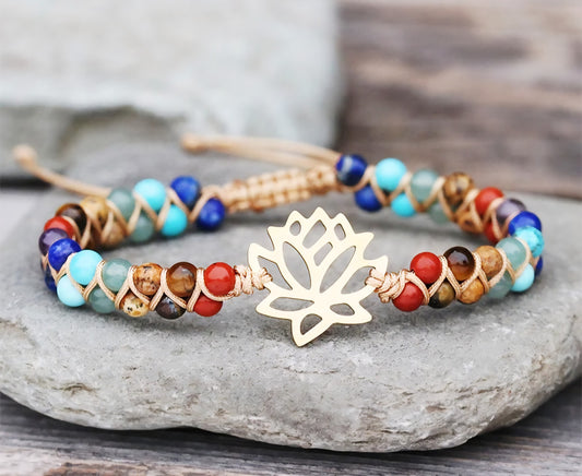 Enkle og vakre Merkaba 2 rader armbånd Lotus decor og Chakra stener