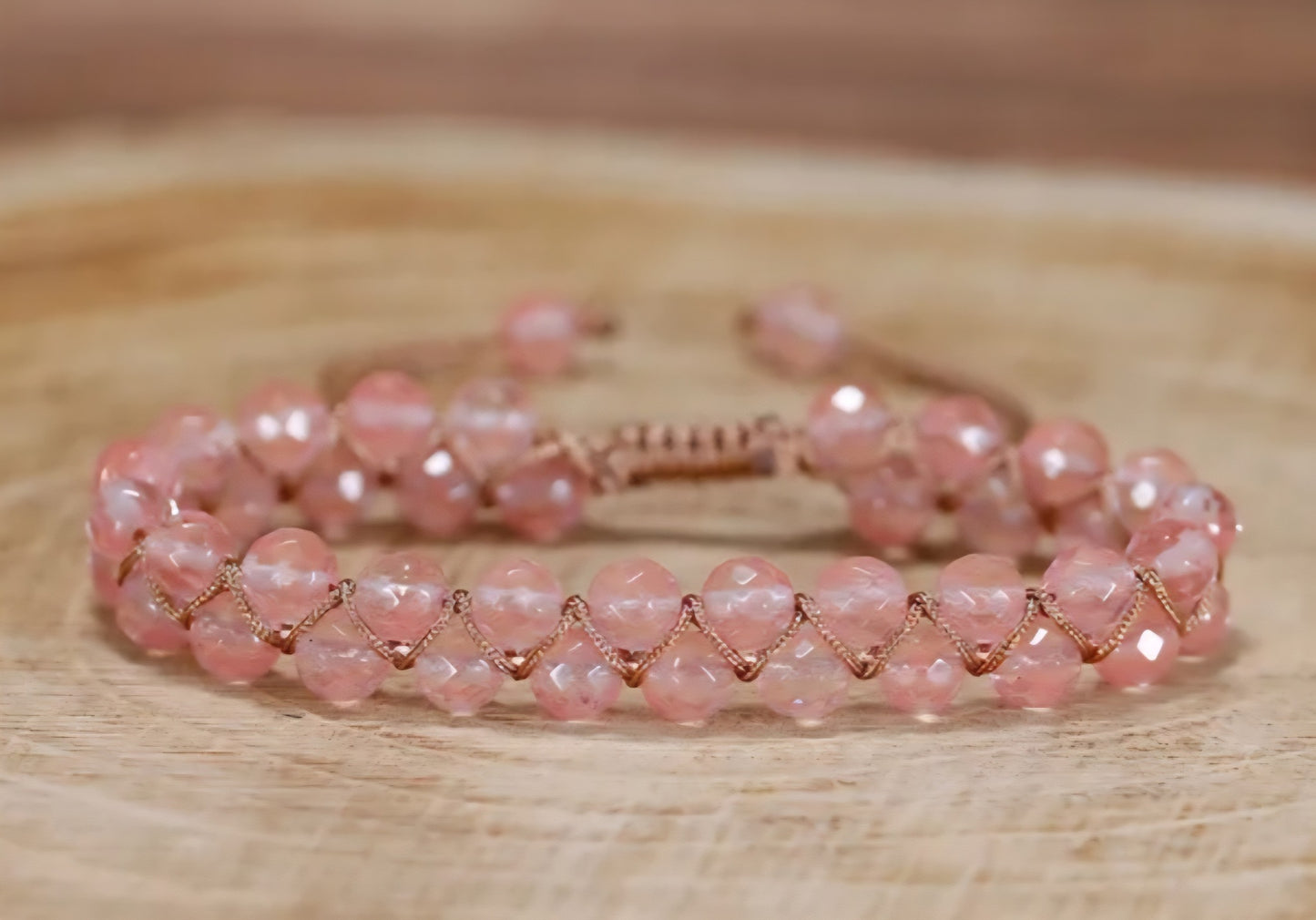 Enkle og vakre Chambhala Deluxe 2 rader Design armbånd med naturlig Pink Watermelon stener