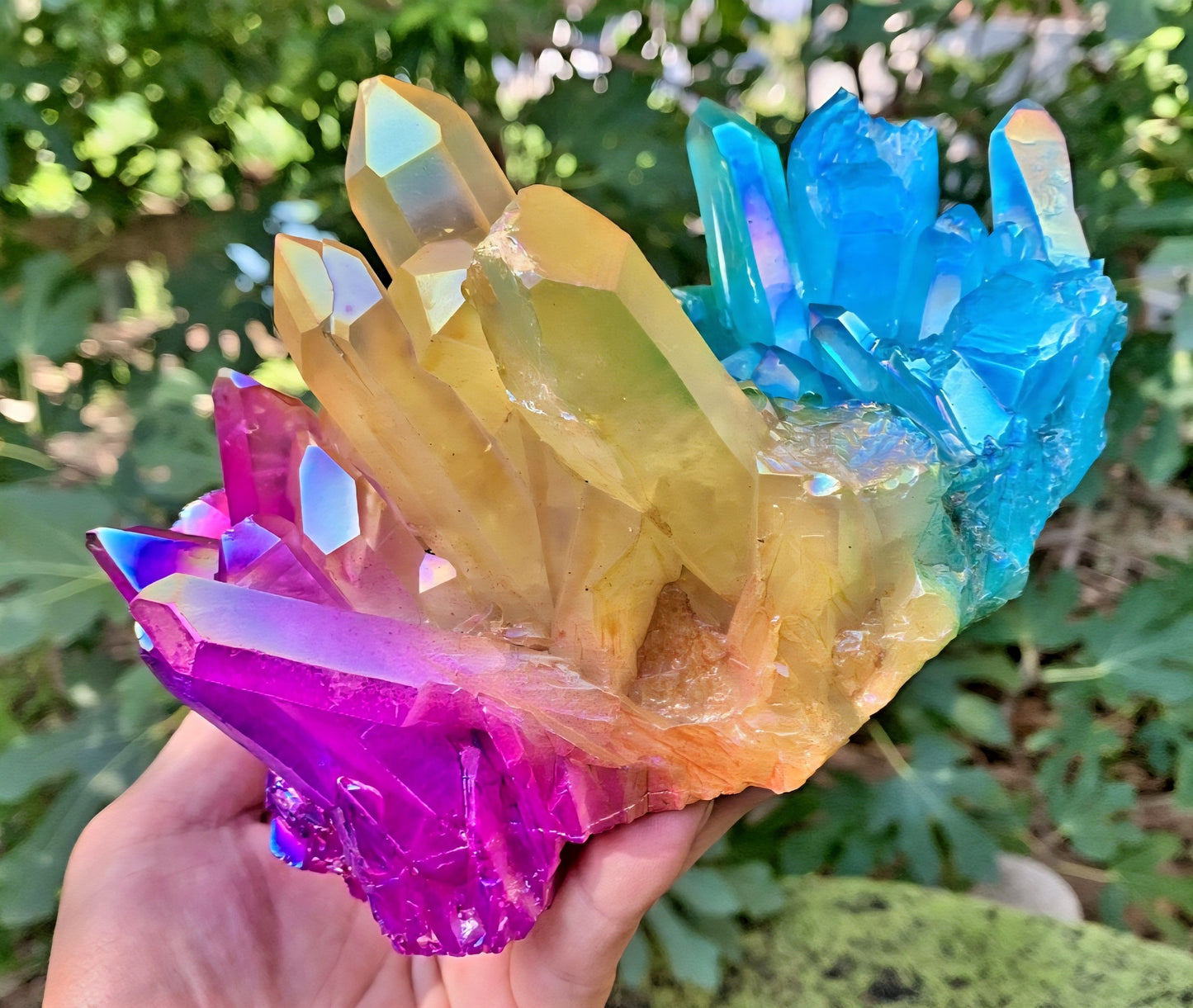 XL Rainbow Aura Quartz Cluster, Titanium Coated Natural Crystal Healing Home Decor, 700 - 800gram